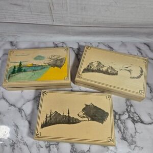 Fury Collectibles knife Wooden Boxes Set of 3 Wolf Eagle Moose‎ Trinket Storage